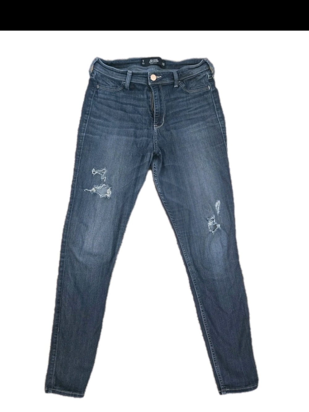Hollister High Rise Jean Legging Size 7 W28 Regular Distressed Dark Wash Blue